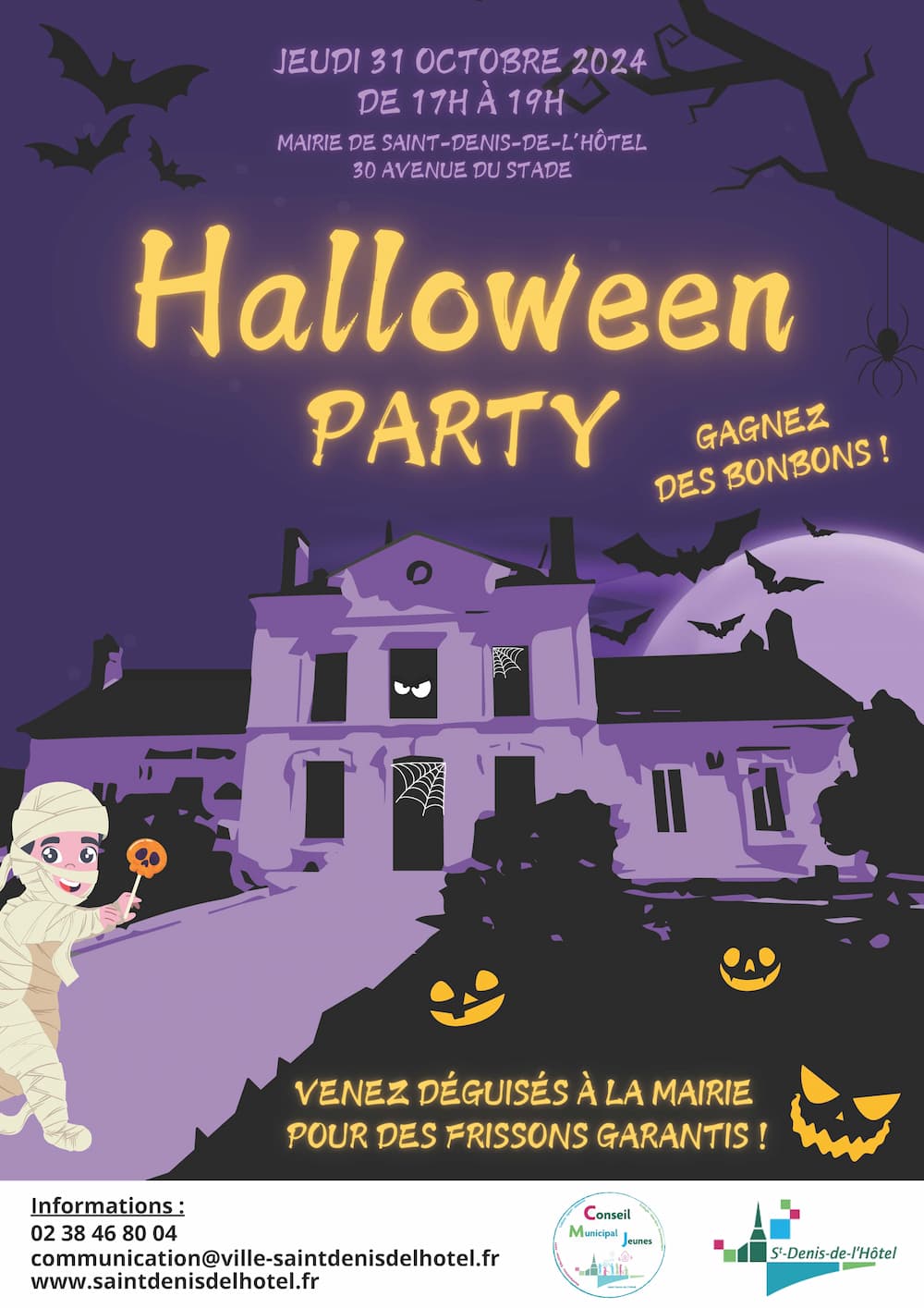 Affiche mairie saint-Denis-de-l'hôtel Halloween dans le Loiret